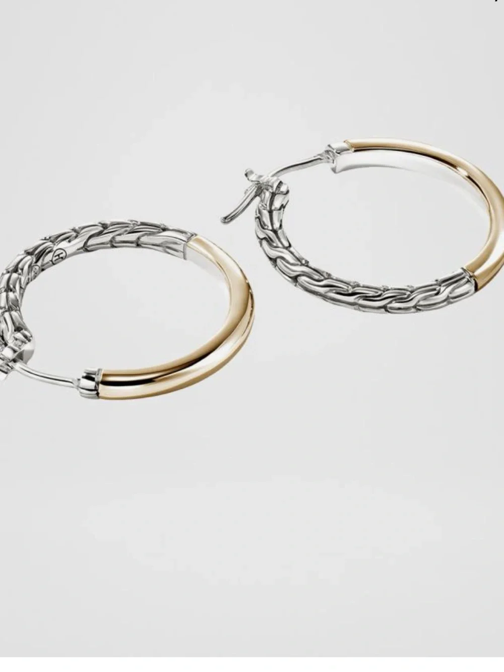 John Hardy 14k Yellow Gold & Sterling Silver Essential Hoop Earrings-22mm-NWT